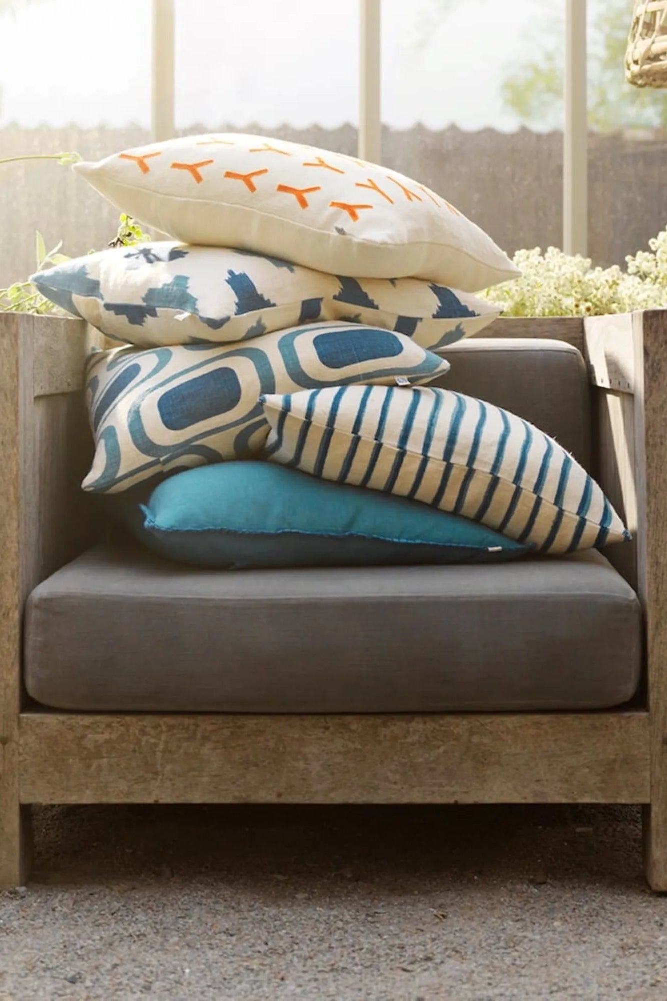 Ikat Agra Cushion Pillow - Off White/Heaven Blue/Palace Blue - THAT COOL LIVING
