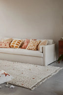 Handwoven Ravi Wool Rug in neutral tones, with intricate geometric patterns