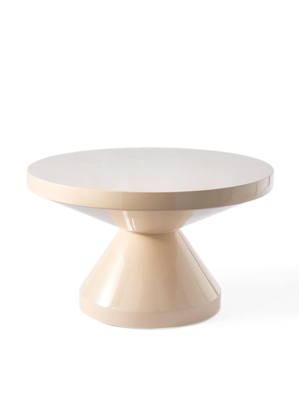 POLSPOTTEN Zig Zag Coffee Table, a modern, elegant, and stylish beige table with a unique hourglass-inspired base and a smooth, high-gloss finish. This durable, statement piece is perfect for contemporary living spaces, adding a touch of sculptural sophistication.