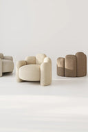 Classic Agnes Armchair in cream linen with tufted back and espresso wood legs