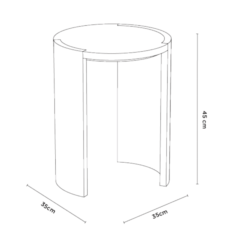 Line drawing of the airisto stool with dimensions labeled