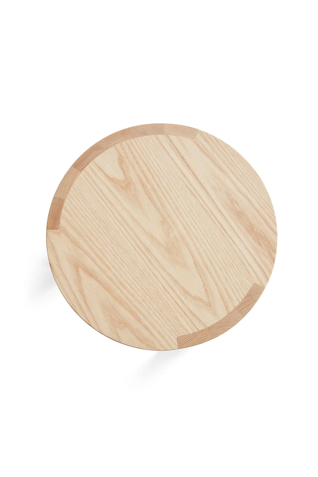Made by Choice Airisto Side Table, a round modern minimalist side table crafted from light ash wood, showcasing a smooth natural grain and distinctive finger-jointed edge detail. This Scandinavian-inspired accent table is perfect for contemporary living rooms, as a stylish bedside table, or for minimalist home office decor.