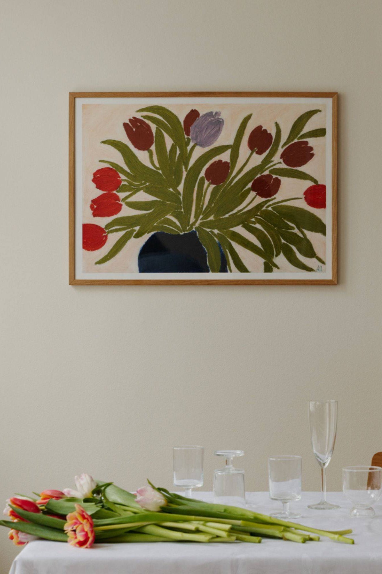 Tulips in a Blue Vase - Art Print by The Poster Club - THAT COOL LIVING