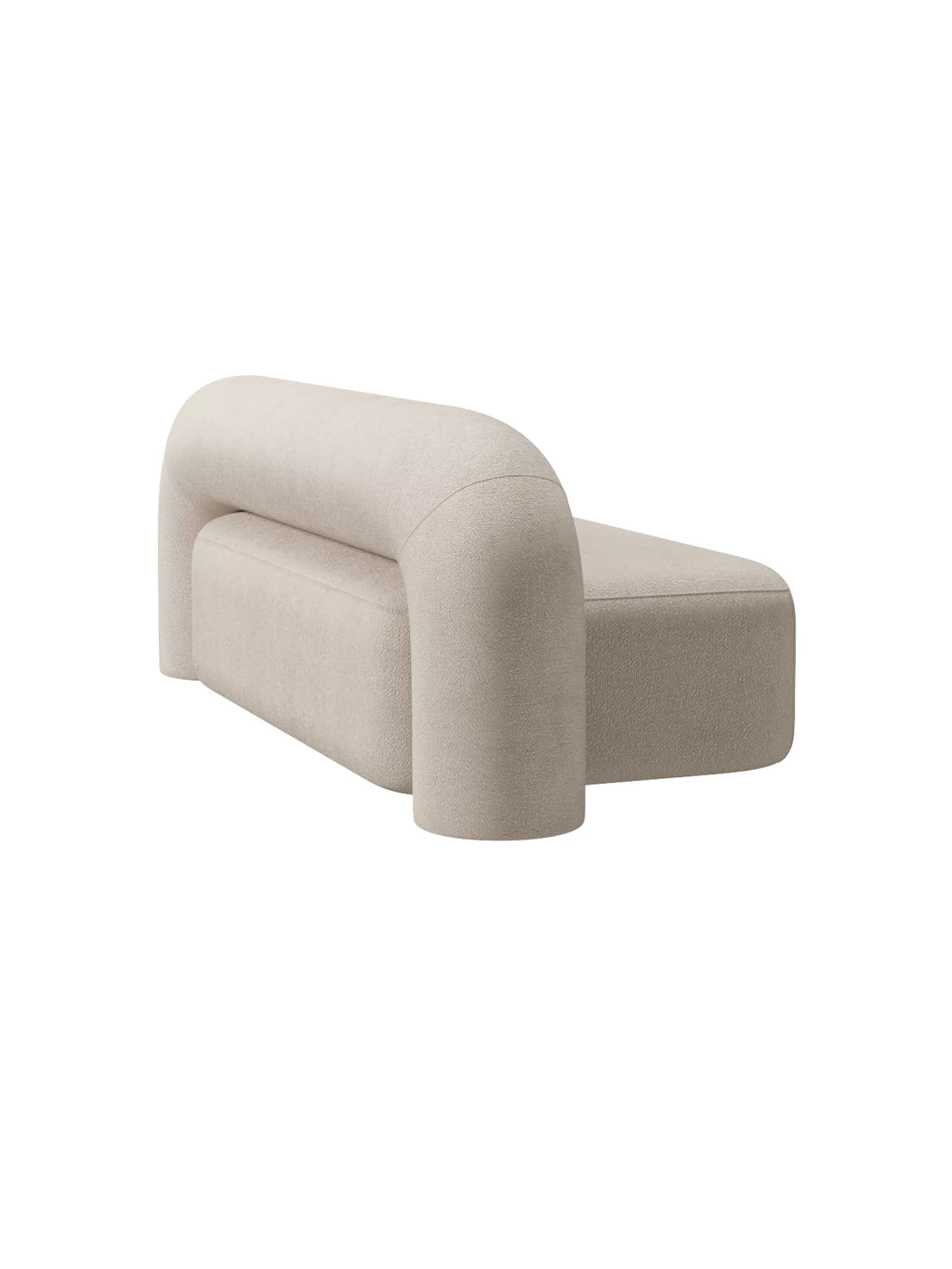 ARTU Moss 1800 Sofa, a contemporary organic modern sofa featuring a low-profile, armless design with soft, rounded edges and a distinctive curved backrest. Upholstered in a plush, textured cream bouclé fabric, this minimalist 2-seater sofa offers a sculptural silhouette. Ideal for a modern living room, cozy apartment, or stylish lounge area seeking an artistic touch.