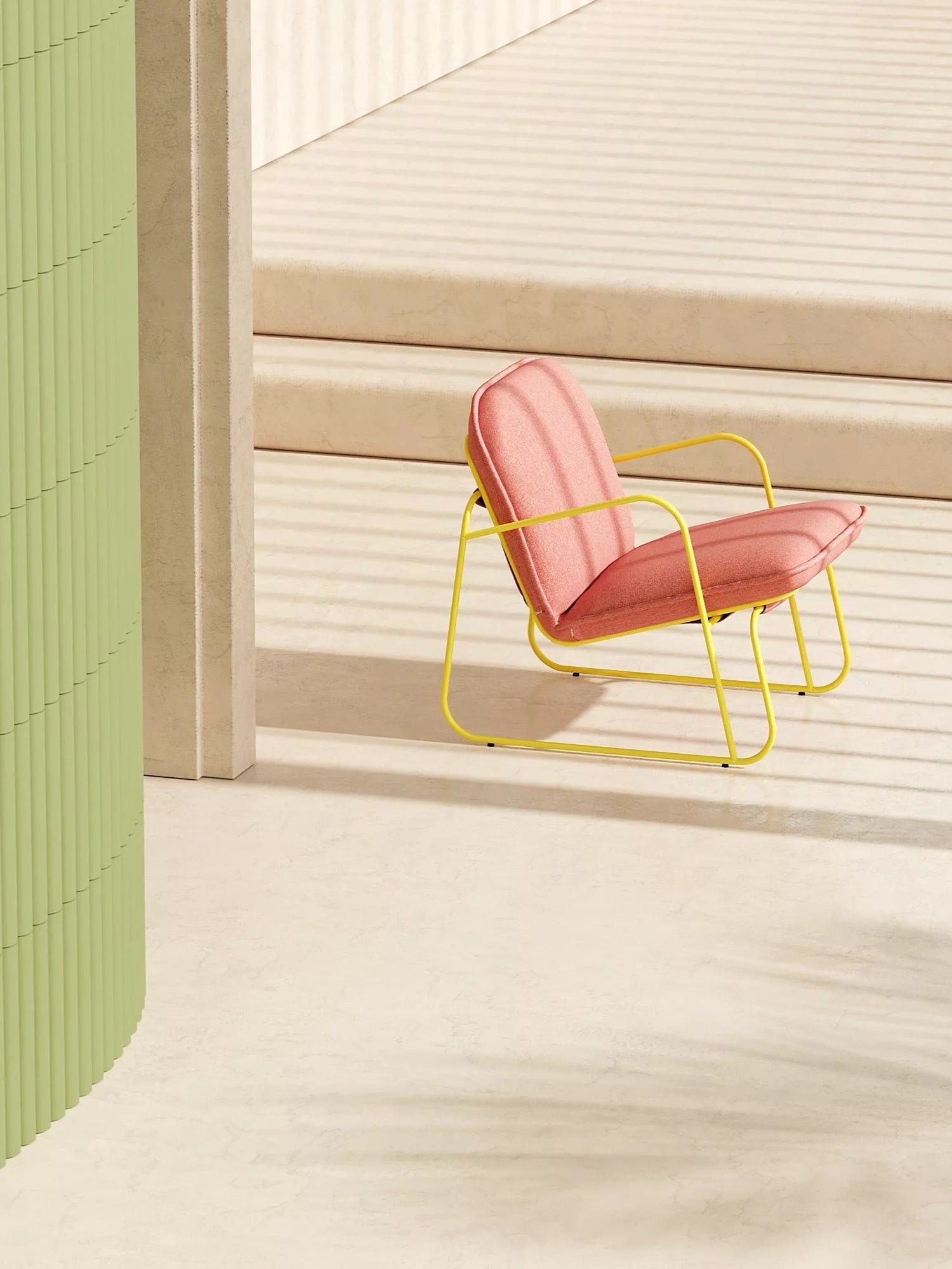 ARTU Tuttu Monteur Armchair, a bold contemporary lounge chair featuring a striking bright yellow bent metal frame that forms a continuous, minimalist silhouette.