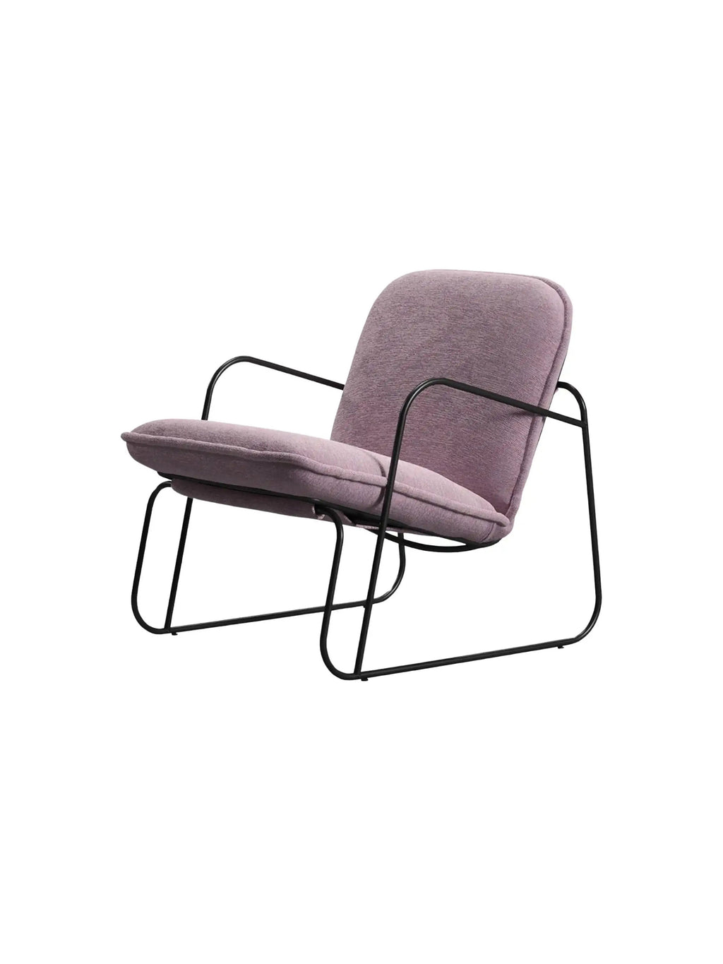 ARTU Tuttu Monteur Armchair, a modern minimalist lounge chair featuring plush dusty rose fabric upholstery with a soft woven texture, supported by a sleek matte black tubular metal frame that creates a floating seat effect. This contemporary industrial accent chair is perfect for adding a pop of color and comfort to living rooms, bedrooms, or modern reading nooks.