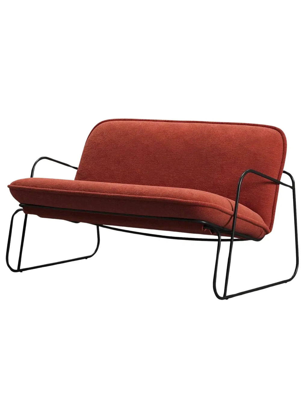 ARTU Tuttu Monteur Sofa, a modern minimalist 2-seater sofa upholstered in a rich burnt orange fabric with a soft, textured weave.