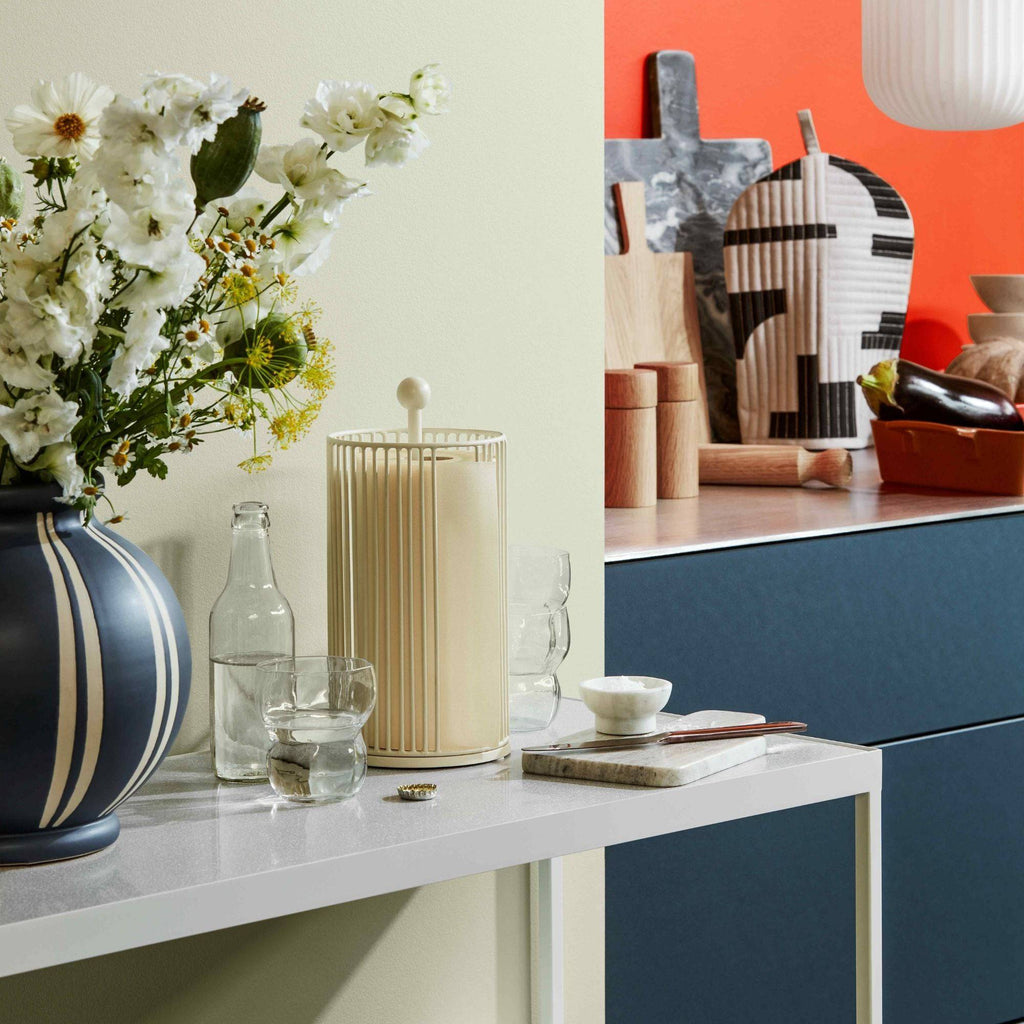 Broste Copenhagen Oak Grinder, a sleek modern minimalist spice grinder crafted from natural solid oak wood with a smooth, light brown finish and a clean cylindrical silhouette. This contemporary wooden salt and pepper mill is perfect for Scandinavian kitchen decor or as a stylish dining table accessory.