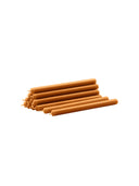 Camel color Stoff Nagel Candle set of 8 on a white background.