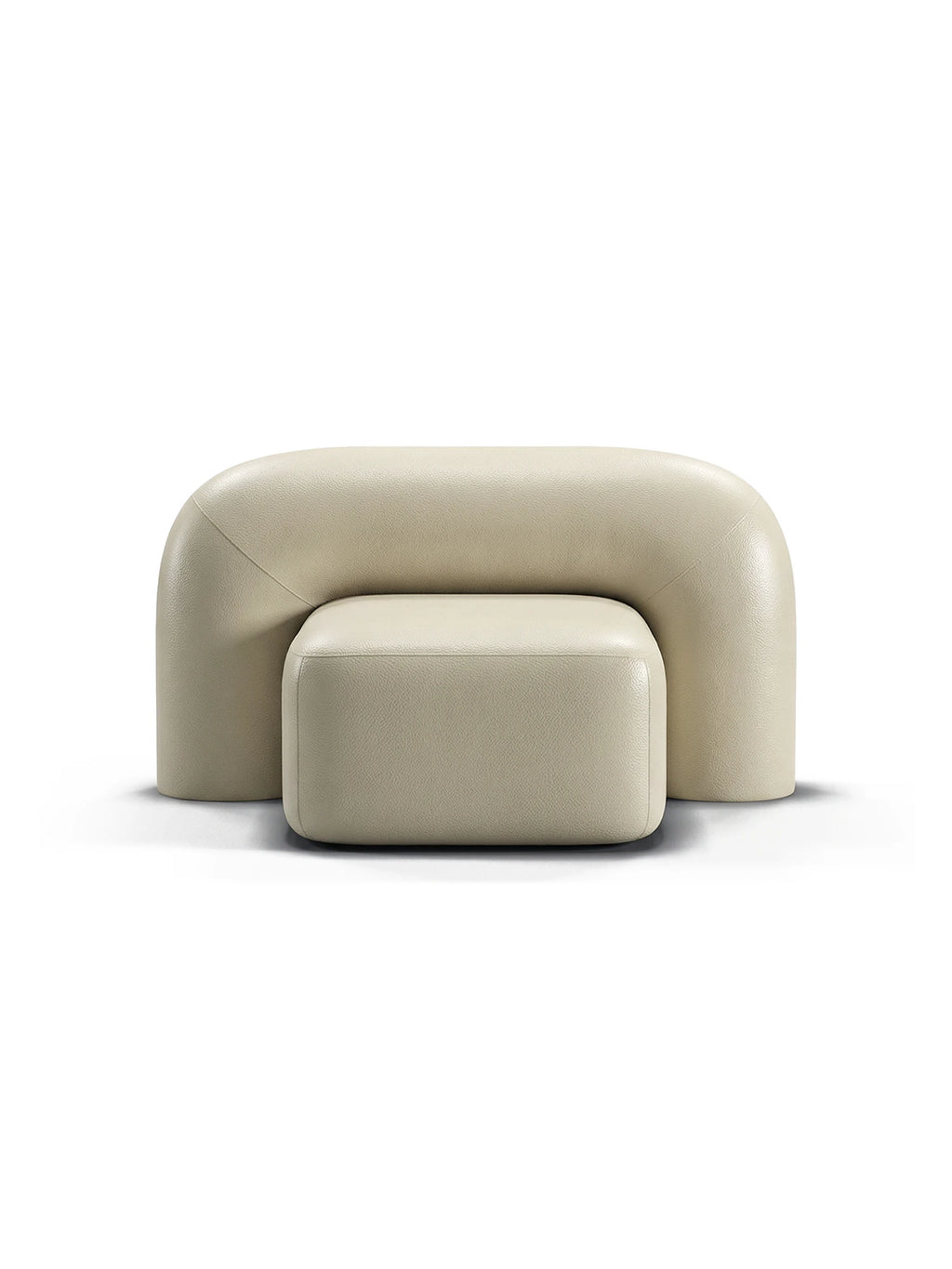 ARTU Moss Lounge Chair, a pale cream leather lounge chair featuring a distinctive U-shaped sculptural backrest and integrated armrests with a separate rectangular seat, all upholstered in smooth, plush leatherette.