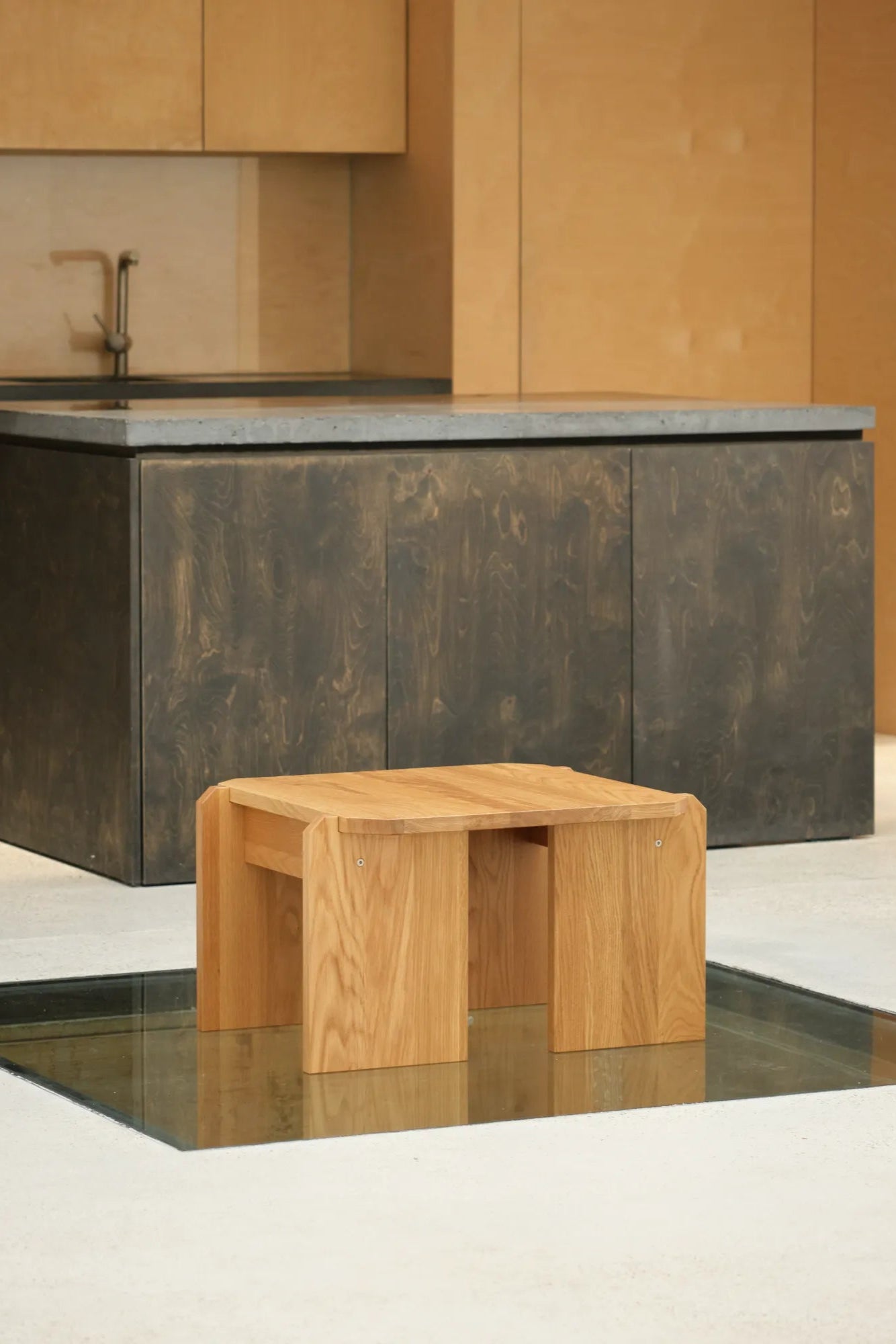 Stamped Coffee Table with industrial-inspired design and rustic finish