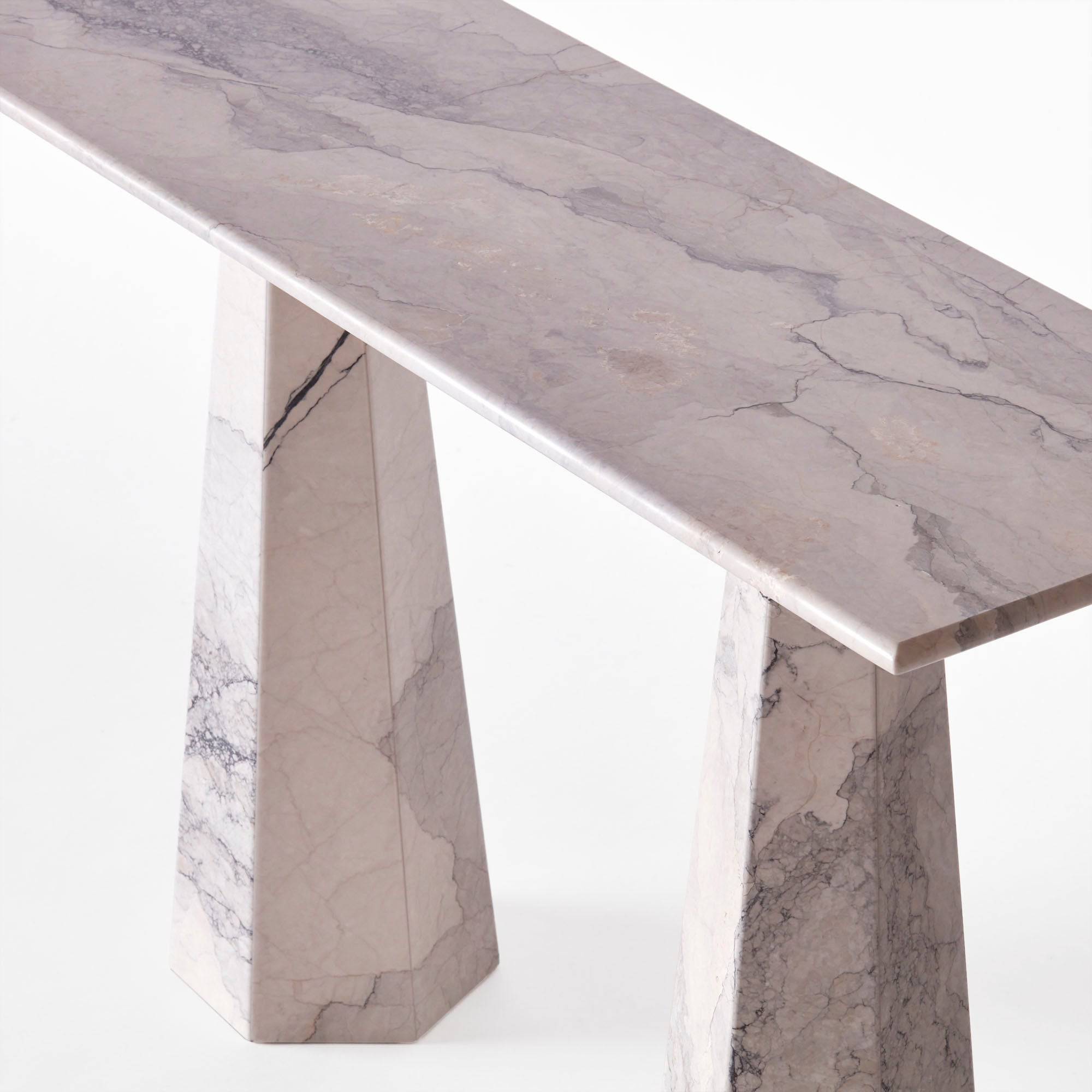 Table console hexagonale gris albanais 
