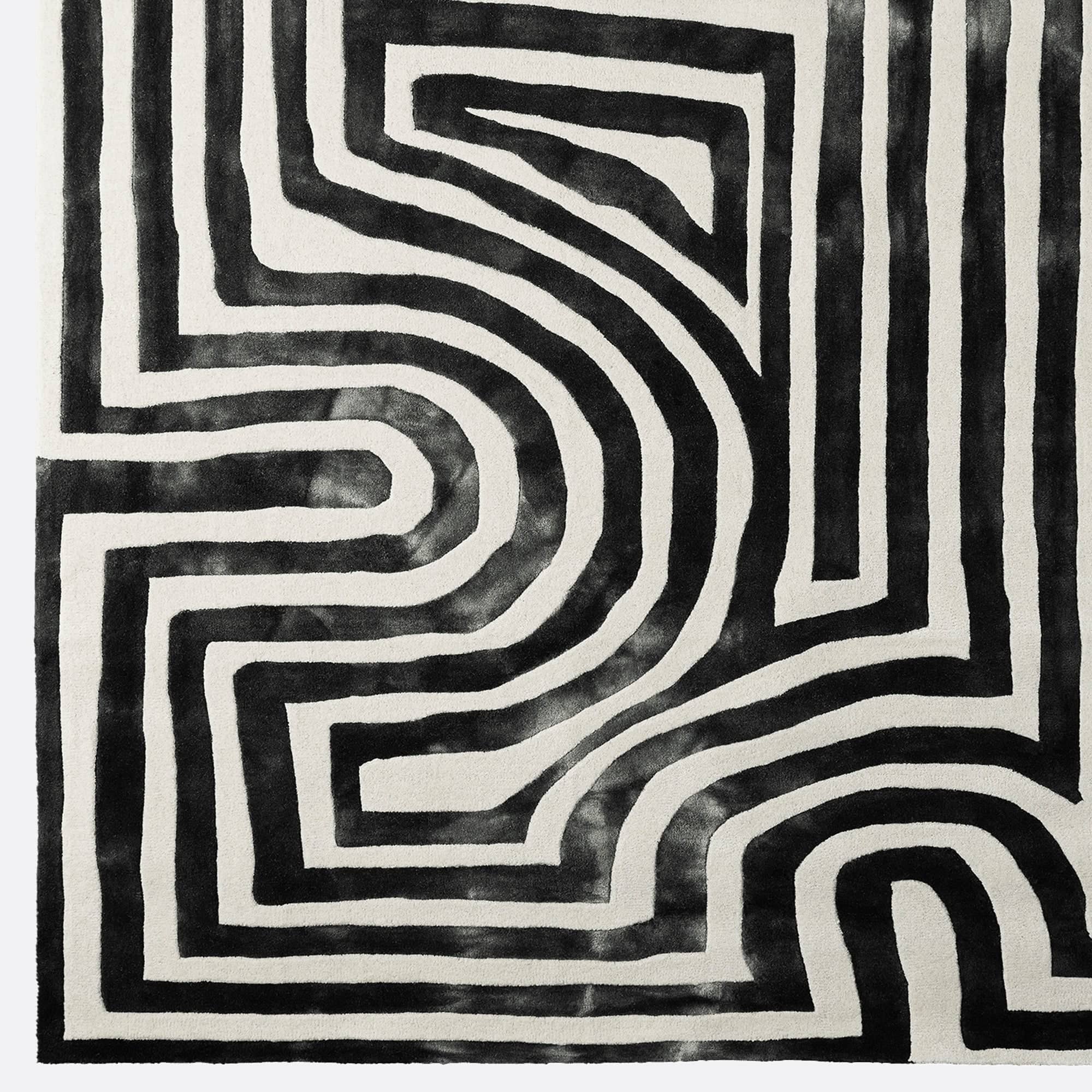 Psychedelic Labyrinth Charcoal Dip Dye Rug - THAT COOL LIVING