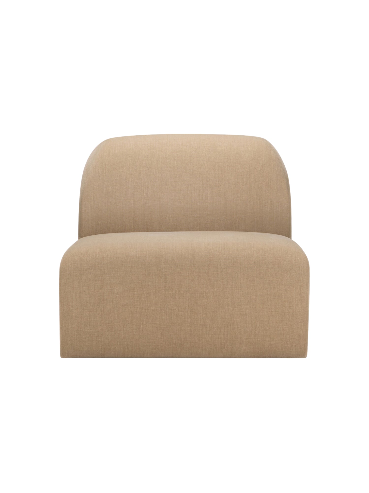 Ethnicraft Bulky Modular Sofa 1-seater module, a front view of the minimalist beige fabric armchair, emphasizing its clean lines and inviting, comfortable aesthetic on a white background.