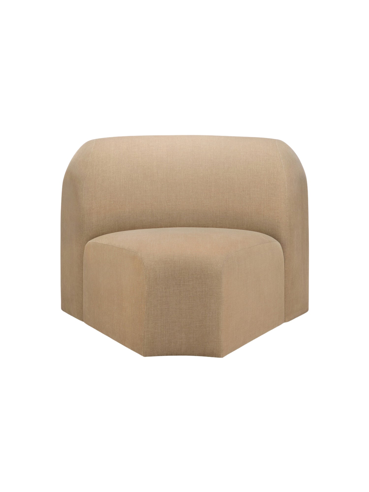 Ethnicraft Bulky Modular Sofa, a single corner module in a warm, light brown or beige textured fabric, featuring soft, rounded edges and a modern, minimalist design, displayed on a clean white background.