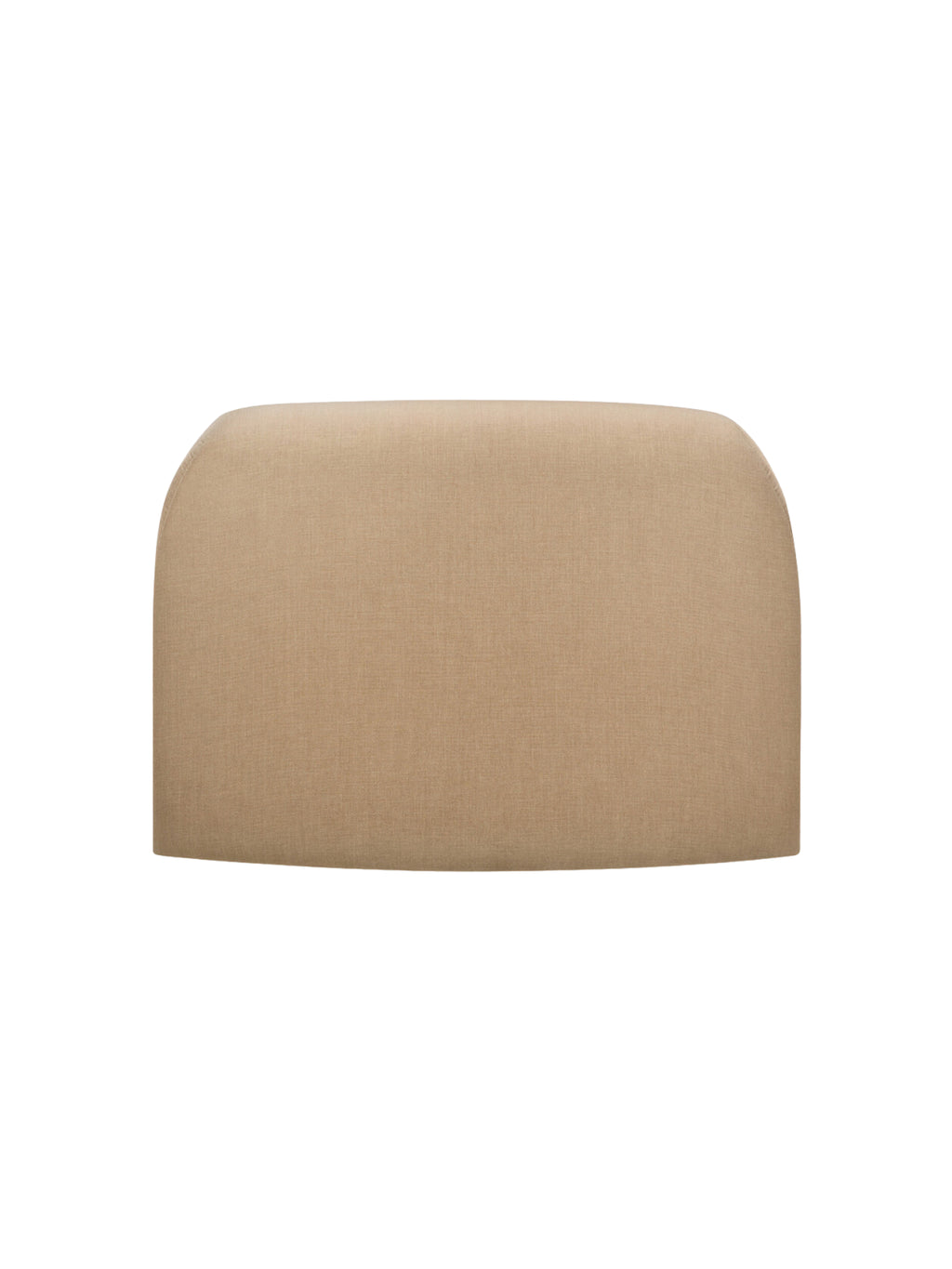Ethnicraft Bulky Modular Sofa 45-degree round corner module, front view, showcasing its unique, rounded silhouette. The plush, warm brown fabric and generous proportions create a comfortable, modern seating solution, on a white background.