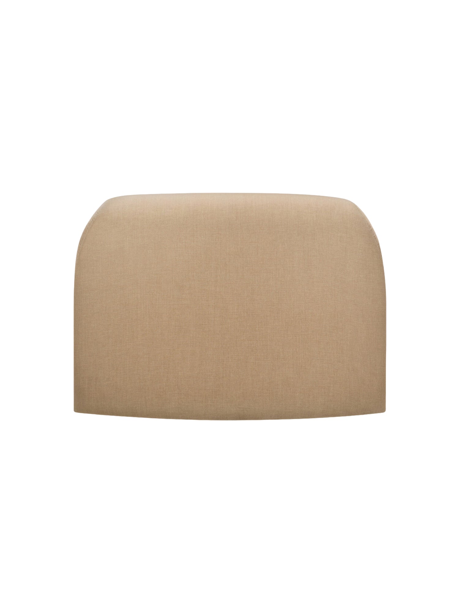 Ethnicraft Bulky Modular Sofa 45-degree round corner module, front view, showcasing its unique, rounded silhouette. The plush, warm brown fabric and generous proportions create a comfortable, modern seating solution, on a white background.