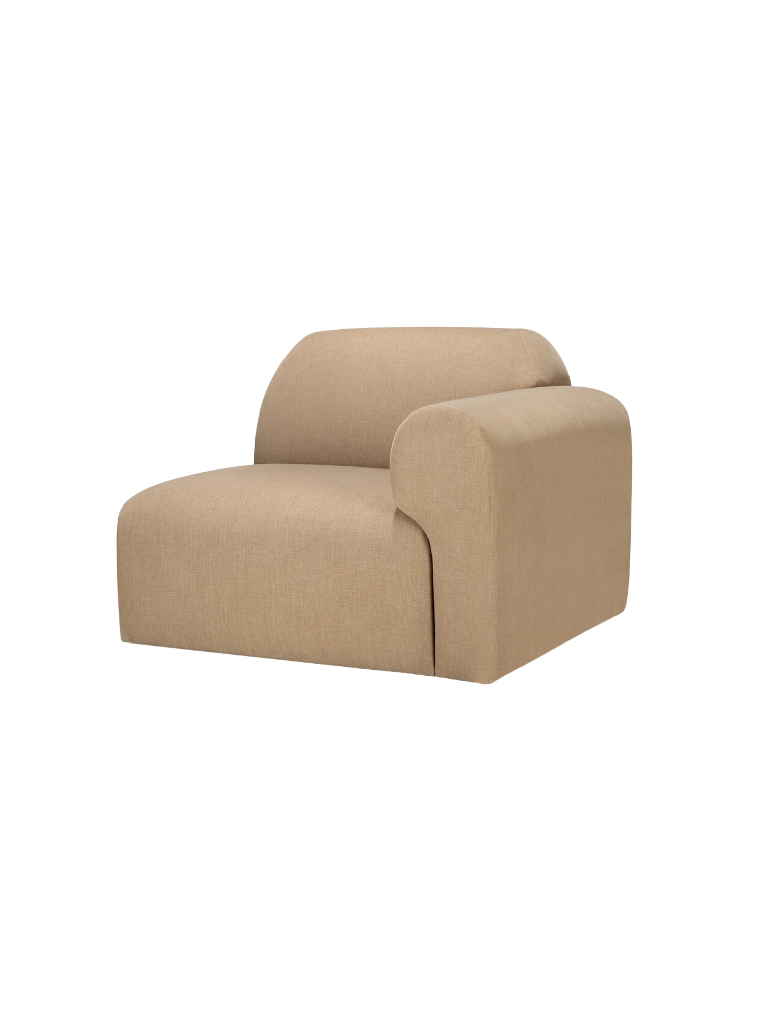 Ethnicraft Bulky Modular Sofa, left-facing module, featuring a generously padded, modern design with a soft, inviting beige fabric, presented on a white background.