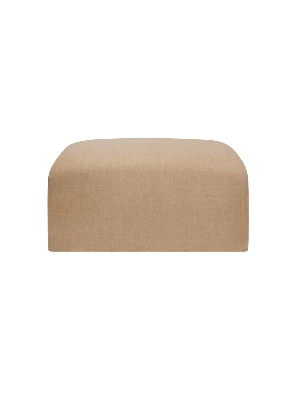 Ethnicraft Bulky Modular Sofa footstool module, shown from the front. This chic, rectangular ottoman features a plush beige fabric upholstery with a subtle, durable texture, perfect for adding flexible seating or a comfortable footrest. Displayed on a clean white background.