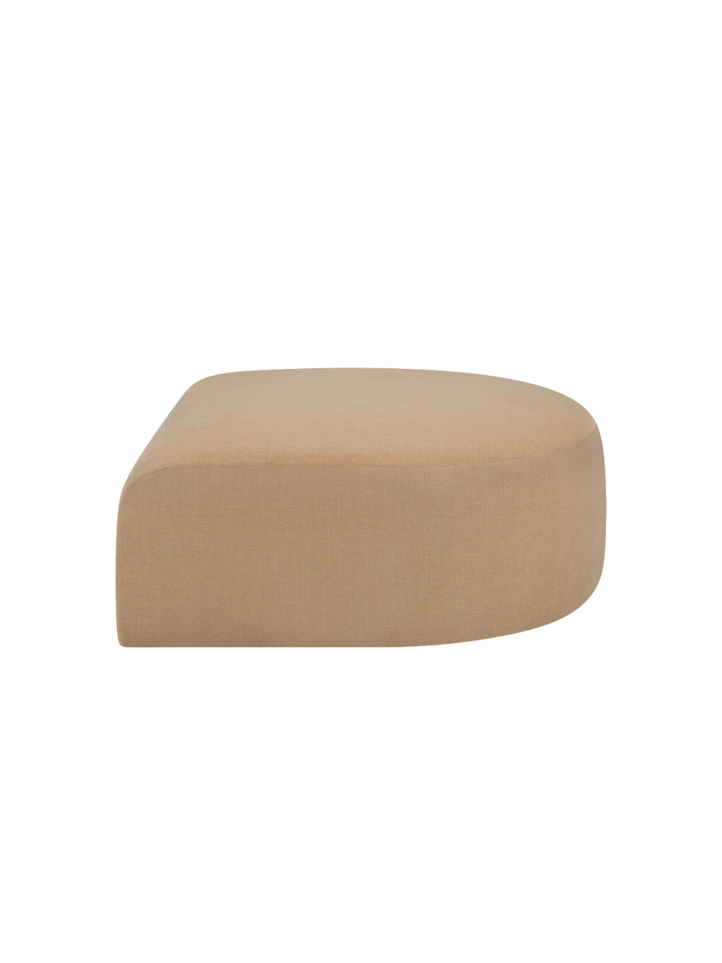 Ethnicraft Bulky Modular Sofa semi-circle footstool module, presented from the left side. This modern, elegant piece features a soft beige fabric upholstery with a subtle texture, designed for luxurious comfort. Displayed on a clean white background.