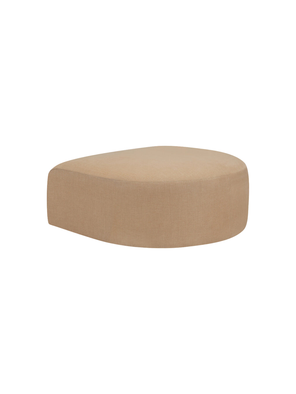 Ethnicraft Bulky Modular Sofa semi-circle footstool, right-side view, displaying its unique, organic shape and soft, textured beige upholstery, presented on a white background.