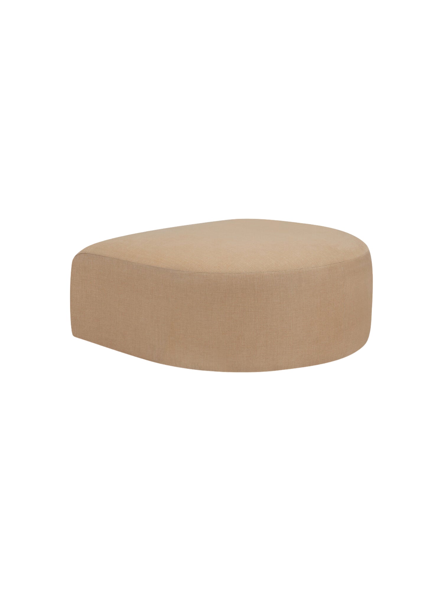 Ethnicraft Bulky Modular Sofa semi-circle footstool, right-side view, displaying its unique, organic shape and soft, textured beige upholstery, presented on a white background.