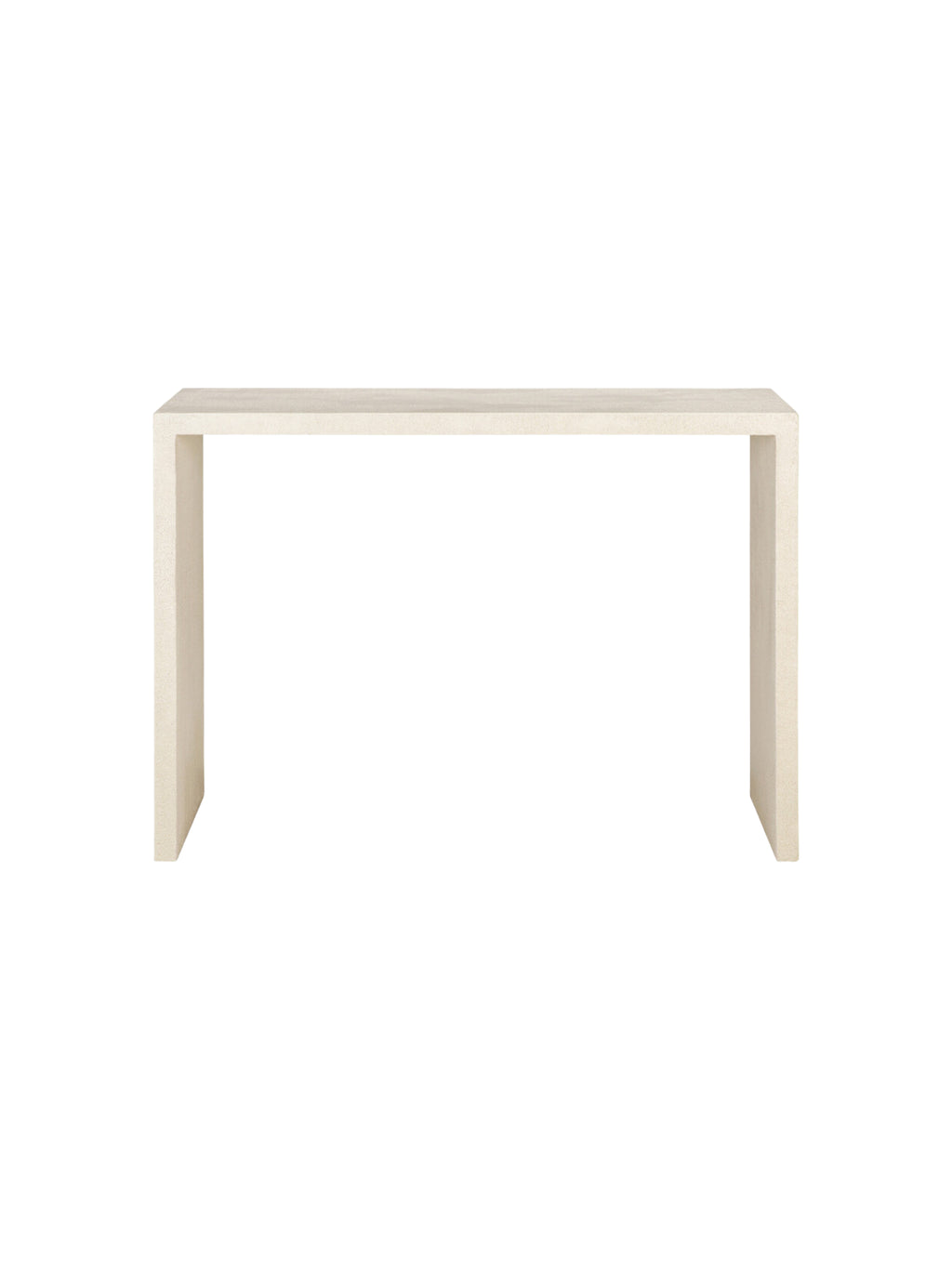 Ethnicraft Elements Console, a contemporary and elegant console table, presented from a direct front view. Its clean lines and light, textured microcement finish create a sophisticated aesthetic, on a white background.