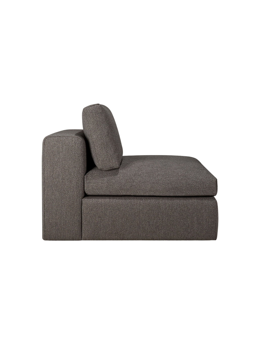 Ethnicraft Mellow Modular Sofa, 1-Seater. Profile view of the sophisticated dark grey modular sofa, emphasizing its comfortable proportions and minimalist aesthetic on a white background.