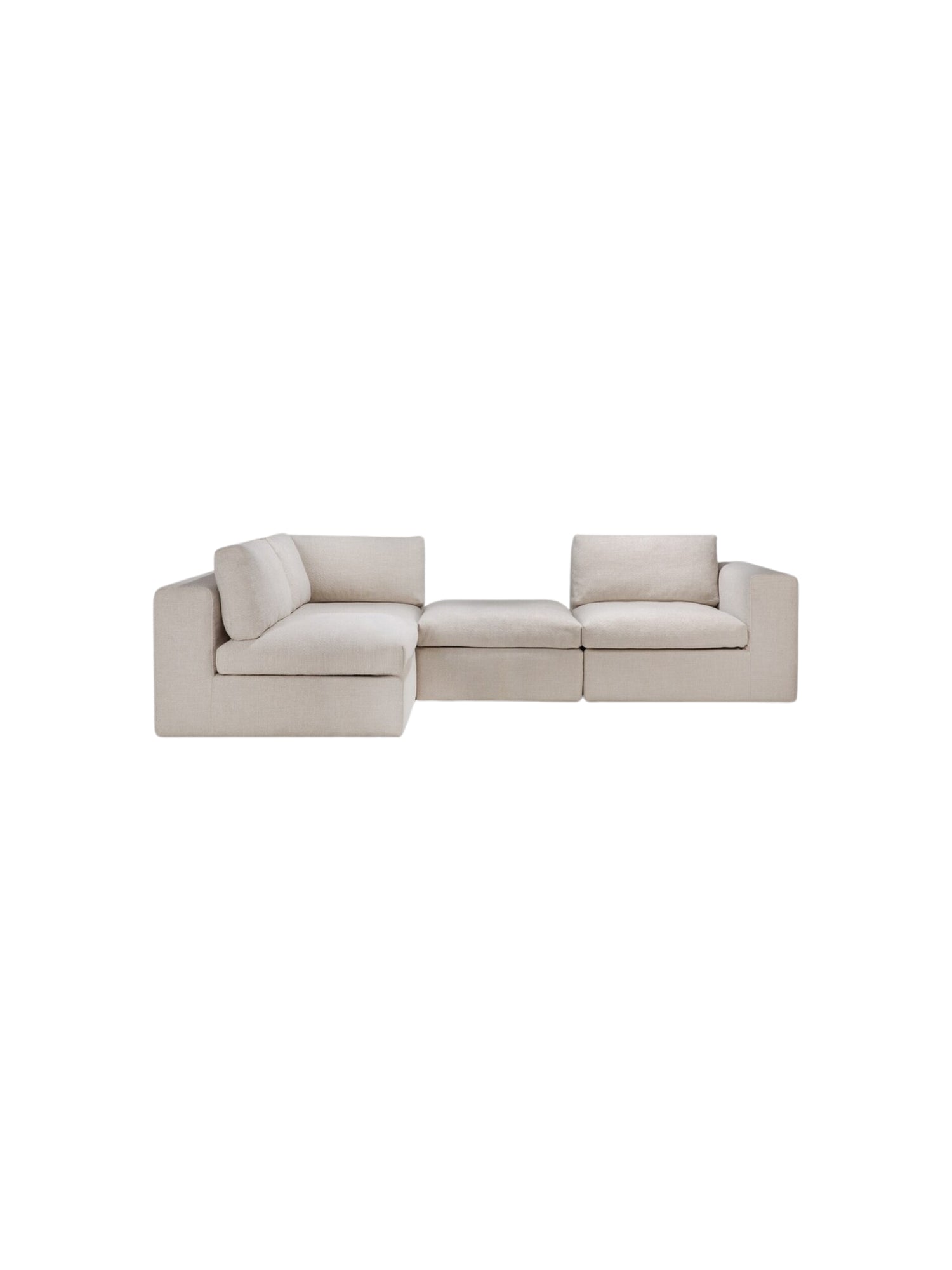 Ethnicraft Mellow Modular Sofa 3-seater, front view, showcasing its versatile, modern design with clean lines and soft, textured beige upholstery, ideal for contemporary living spaces.