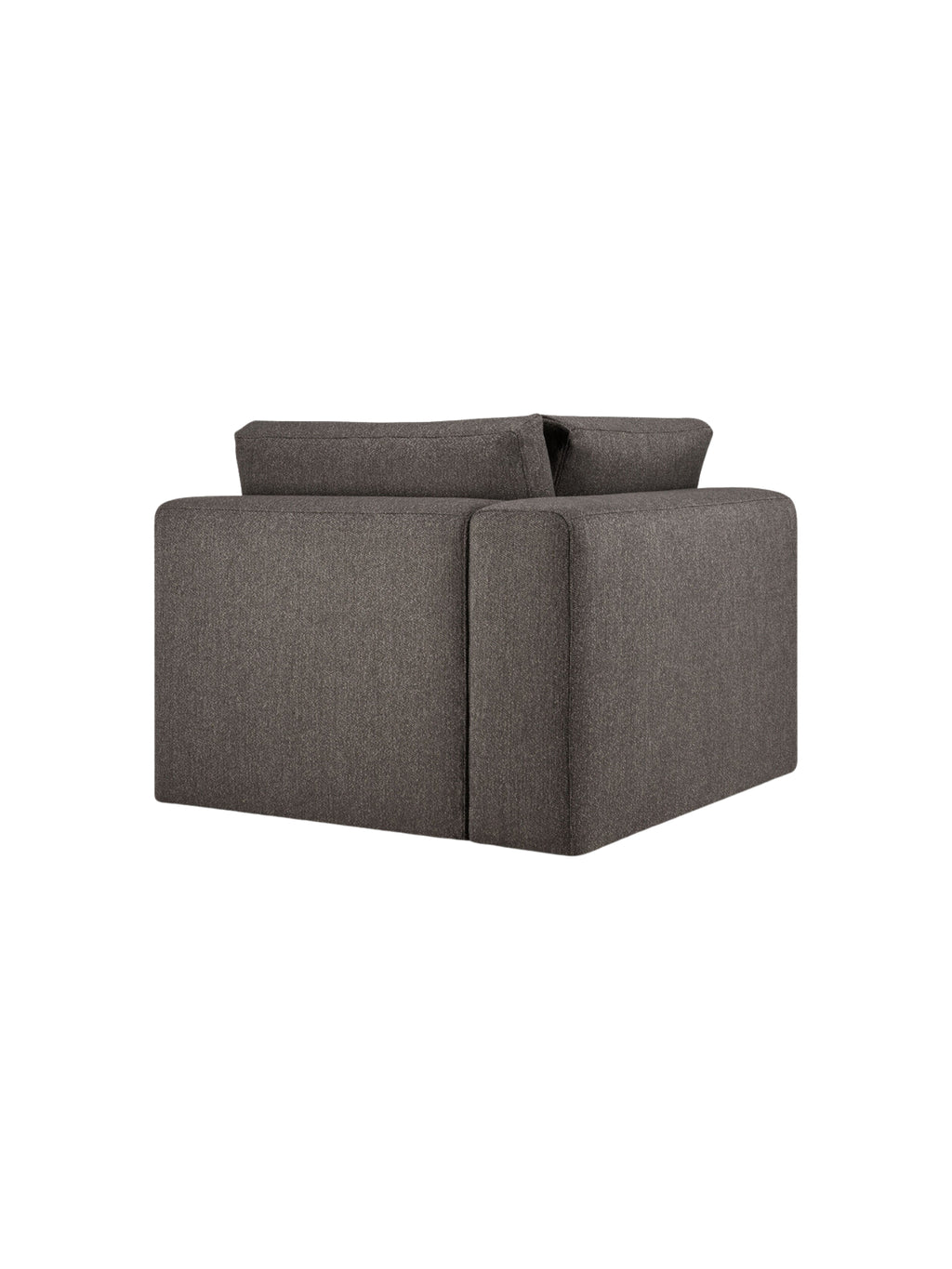 Ethnicraft Mellow Modular Sofa 90° Square Corner, back view. This versatile, modern corner module in dark gray textured fabric offers a clean, streamlined profile, perfect for flexible living spaces, on white.