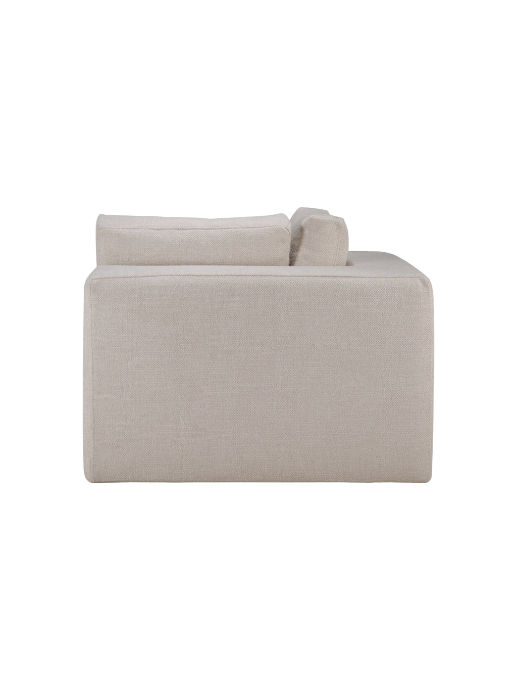 Ethnicraft Mellow Modular Sofa 90-degree square corner back, showcasing the elegant, modern design in a light beige, textured fabric, displayed on a clean white background.