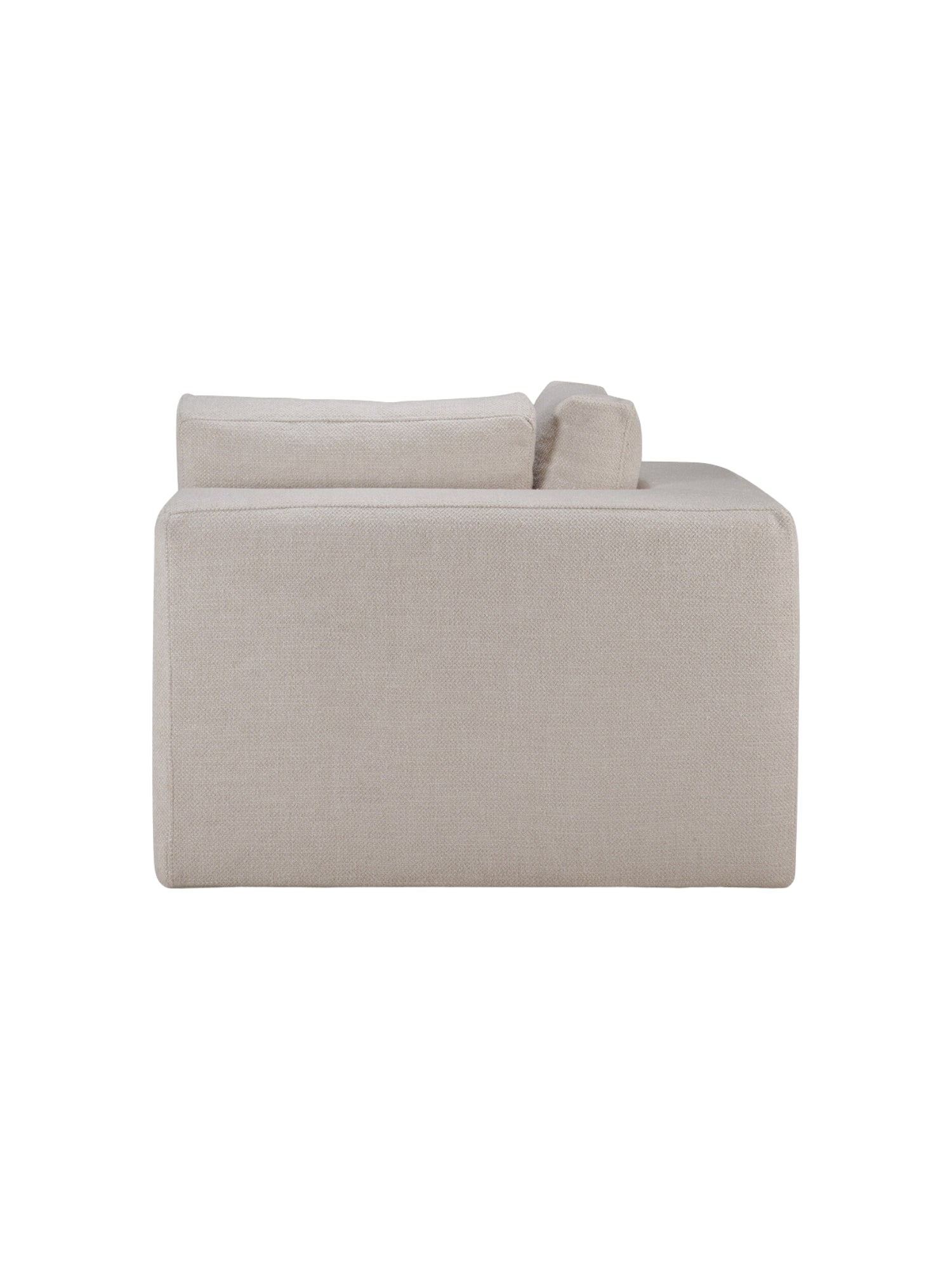 Ethnicraft Mellow Modular Sofa 90-degree square corner back, showcasing the elegant, modern design in a light beige, textured fabric, displayed on a clean white background.
