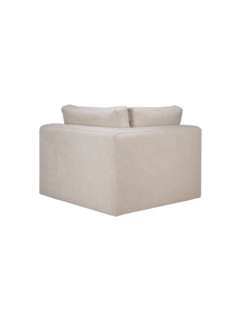 Ethnicraft Mellow Modular Sofa 90-degree square side view, emphasizing the deep, comfortable seating and luxurious textured beige fabric, perfect for modern interiors, on a white background.