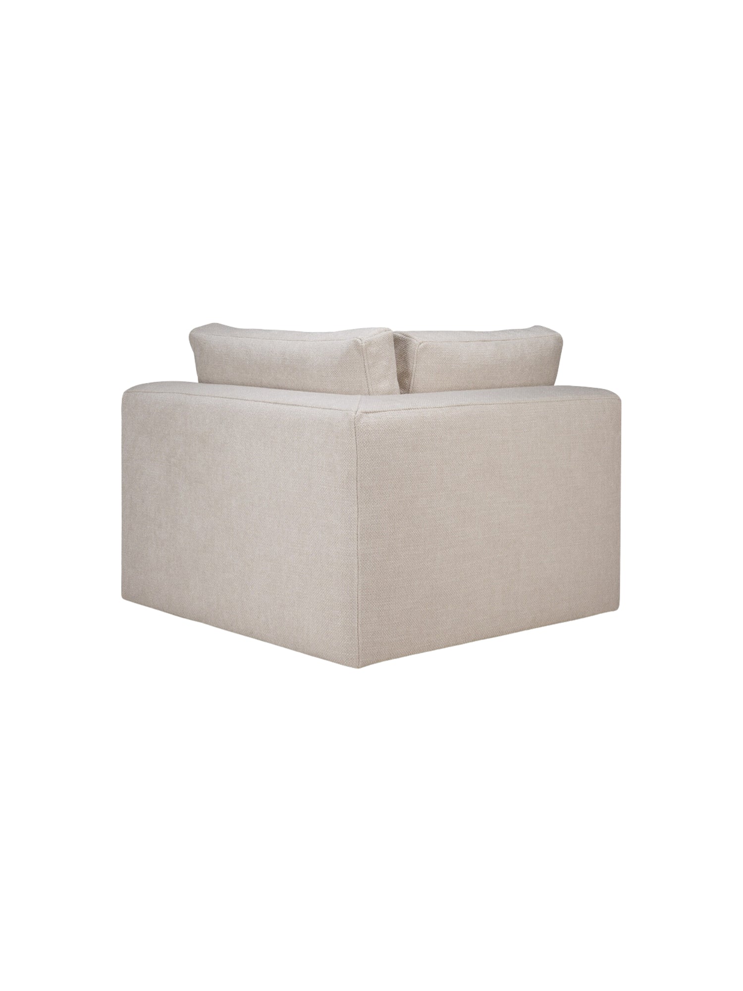 Ethnicraft Mellow Modular Sofa 90-degree square side view, emphasizing the deep, comfortable seating and luxurious textured beige fabric, perfect for modern interiors, on a white background.