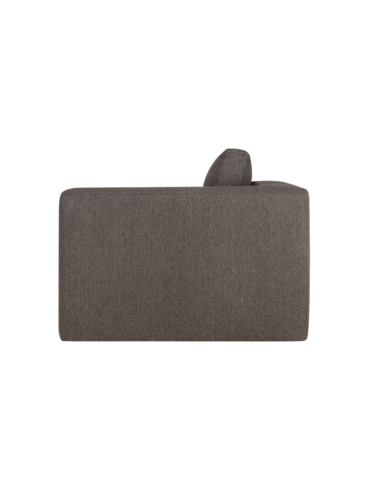Ethnicraft Mellow Modular Sofa end-seater with L-arm, top-down view. The dark gray, durable fabric highlights the clean, rectangular shape and generous seating area, emphasizing its modular versatility and modern aesthetic, displayed on a white background.