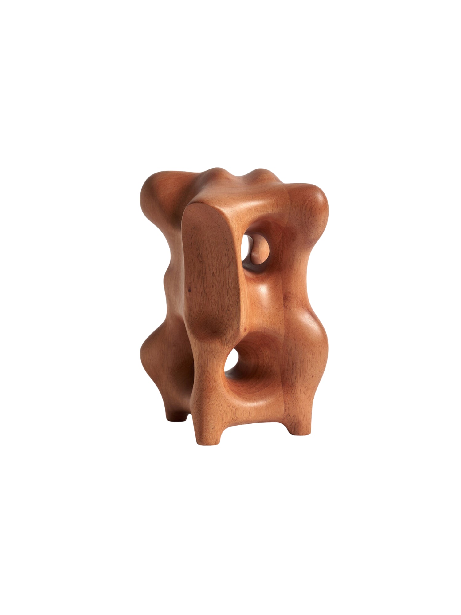 Ethnicraft Natural Organic Sculpture, a contemporary mahogany wood art piece with a rich, reddish-brown color, showcasing its distinctive organic shape and smooth, tactile surface, presented on a white background.