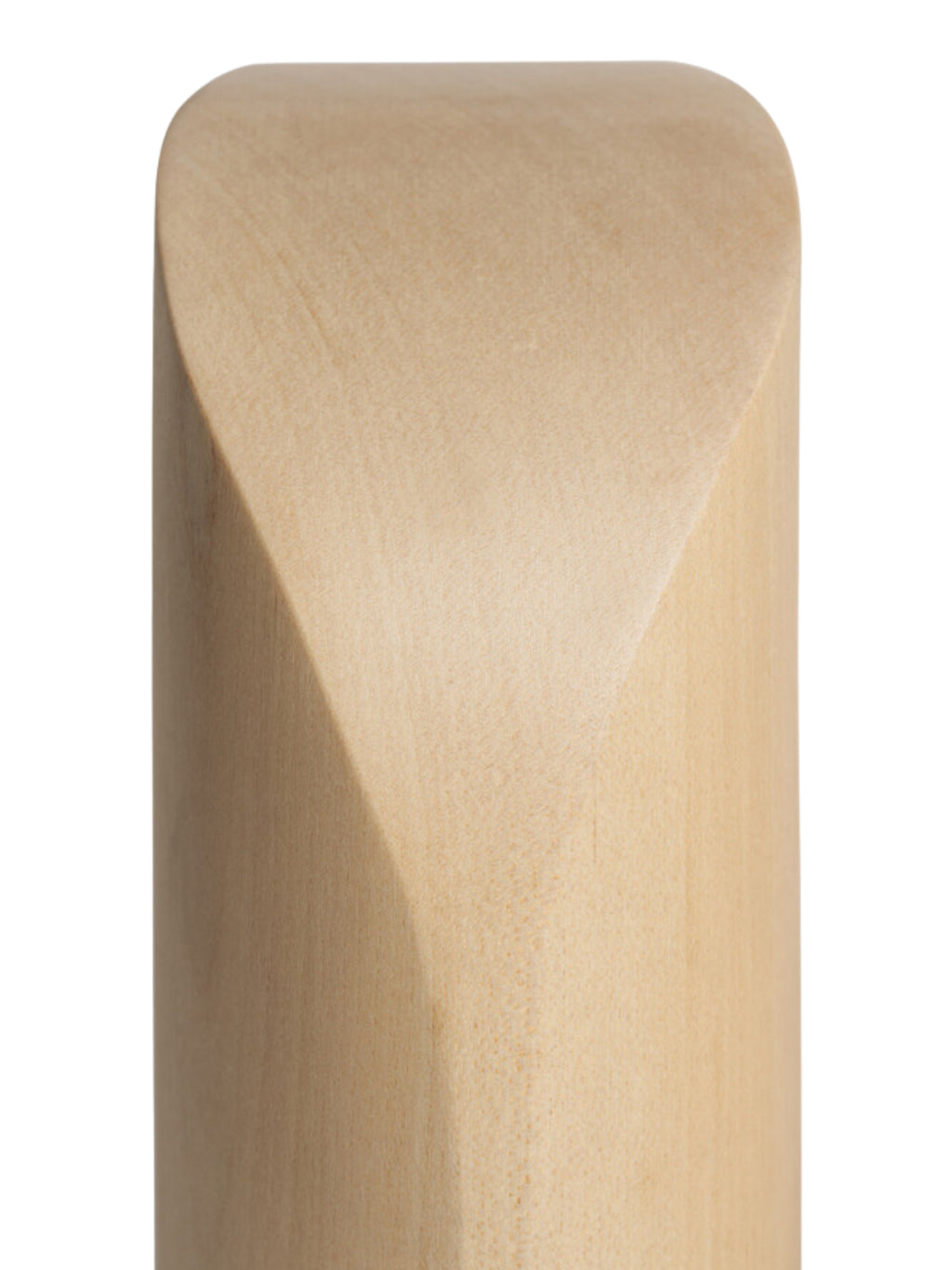 Ethnicraft PI Bookends in Sycamore wood, showcasing a close-up detail of the light, natural wood grain and the unique carved geometric facet on its side, displayed on a clean white background.