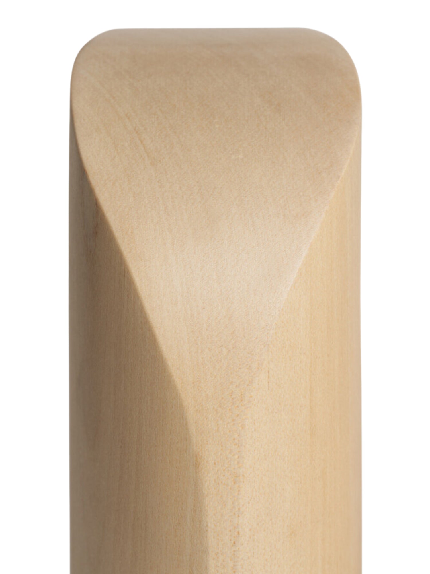 Ethnicraft PI Bookends in Sycamore wood, showcasing a close-up detail of the light, natural wood grain and the unique carved geometric facet on its side, displayed on a clean white background.