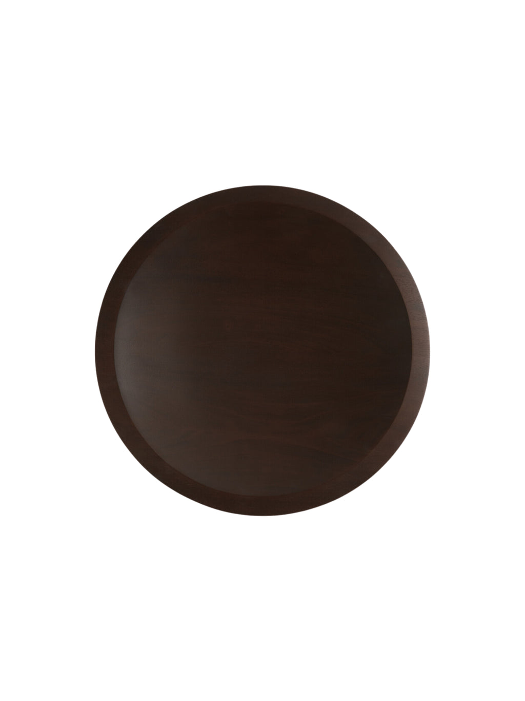 Ethnicraft Satellite Bowl in Mahogany Dark Brown, a sleek, modern, circular wooden bowl with a smooth, rich dark brown finish, viewed from directly above on a clean white background.
