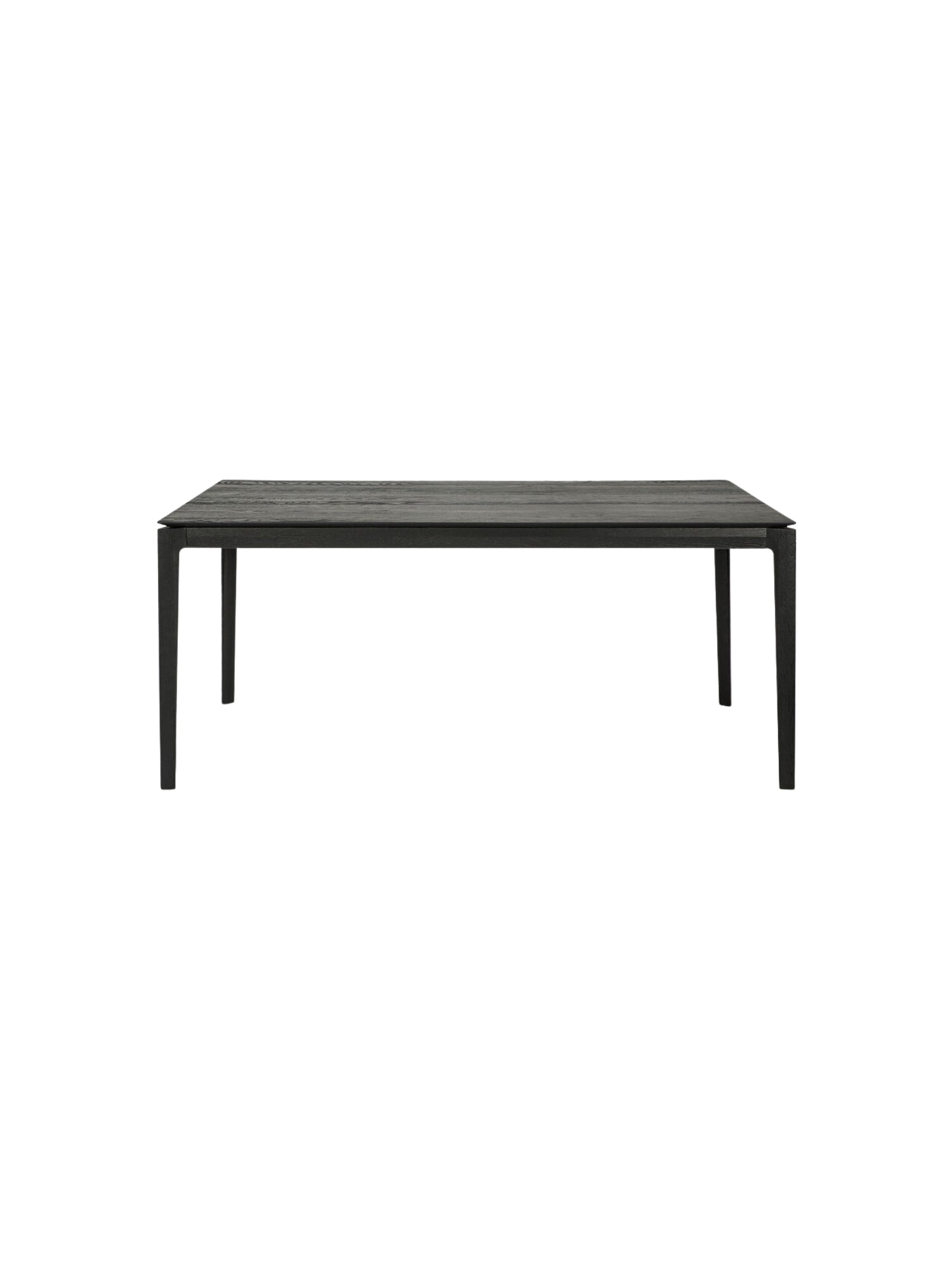 Ethnicraft Bok Dining Table, 160cm, in sophisticated black oak wood, front view. Ideal for compact dining areas.