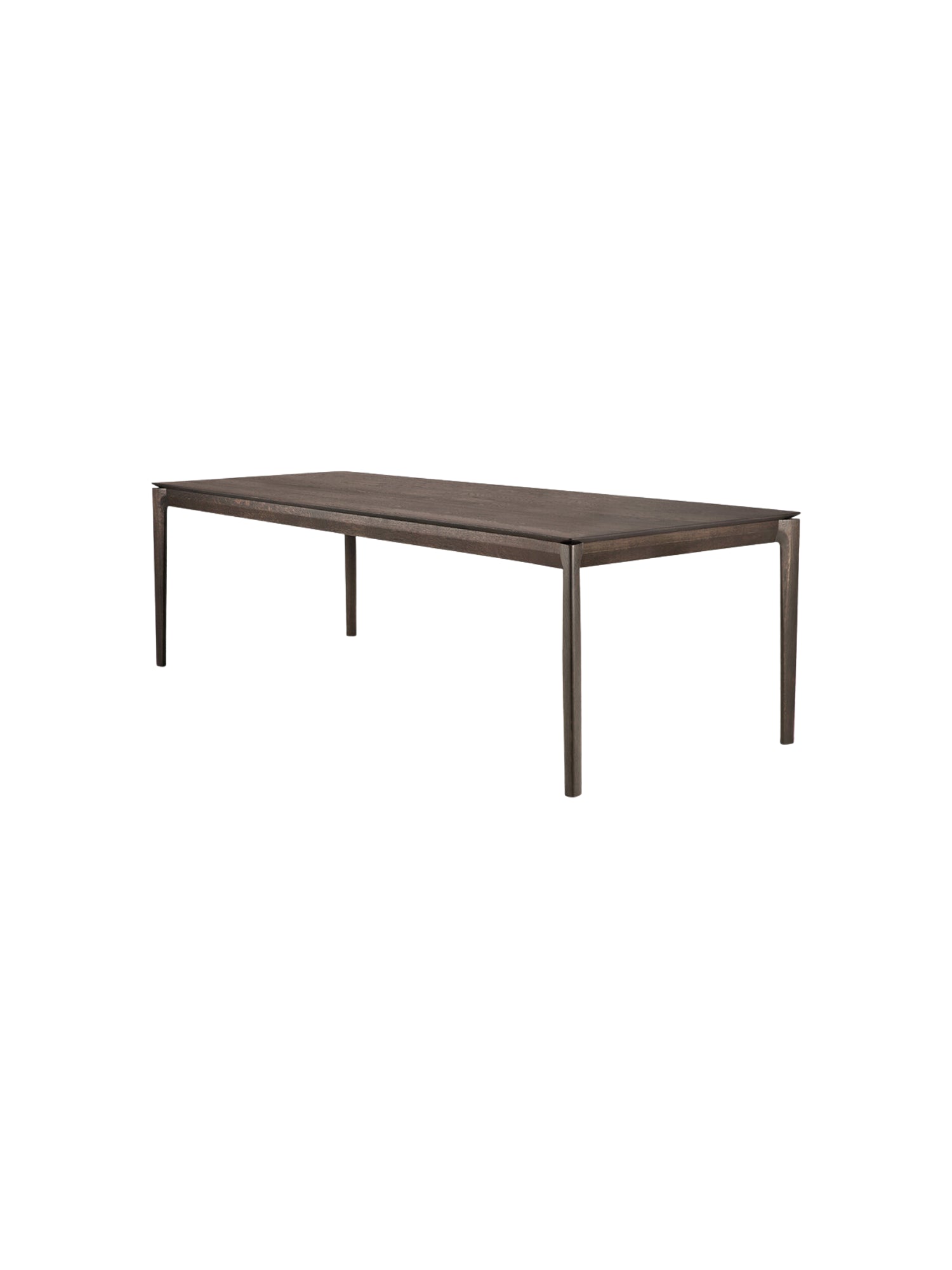 Ethnicraft Bok Dining Table, 220cm, in rich brown oak wood, side view. Elegant, minimalist design for modern spaces.