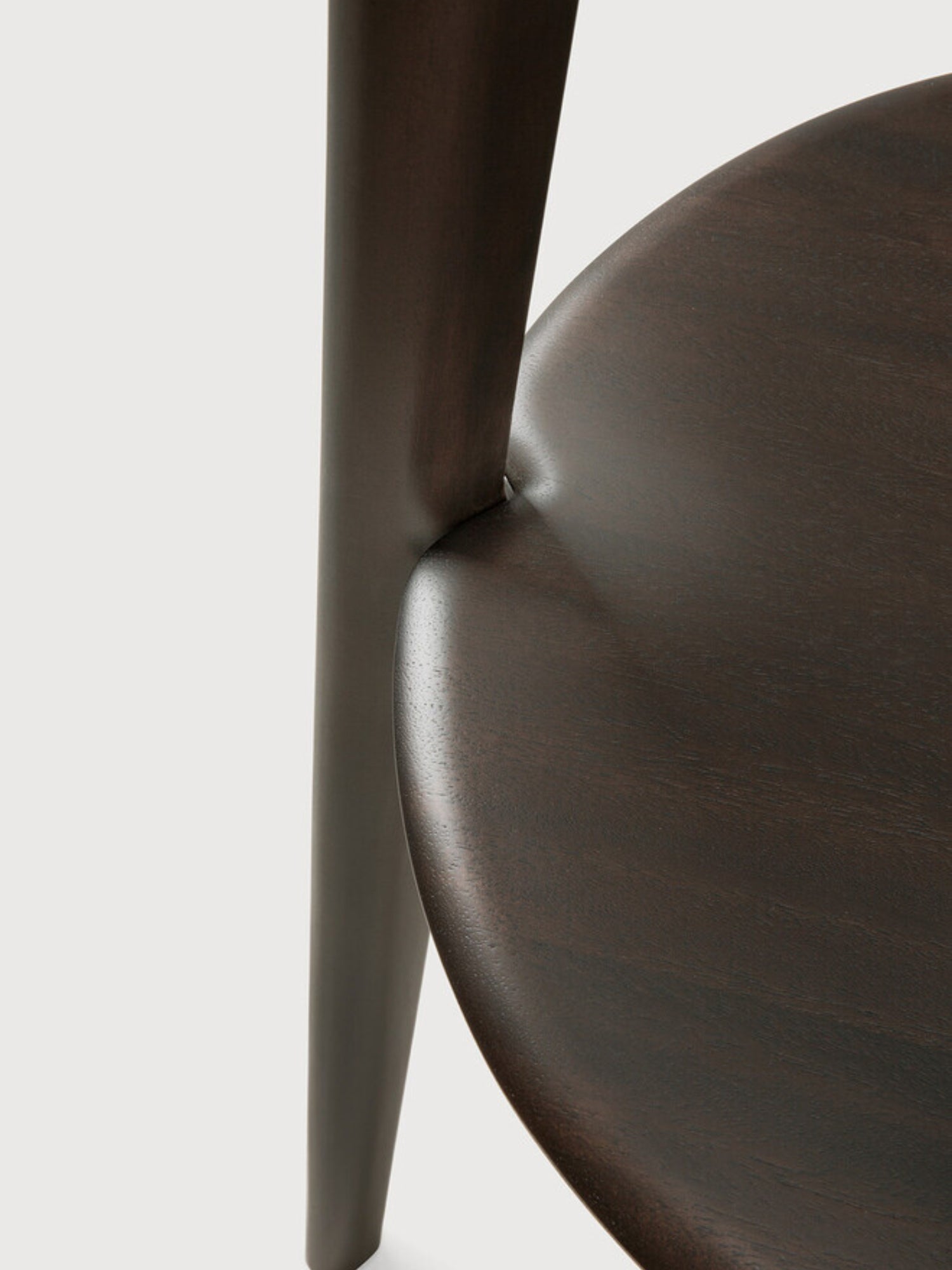Ethnicraft PI Coat Stand, a modern minimalist coat rack crafted from rich dark brown solid wood with a smooth, matte finish that subtly reveals its natural grain.