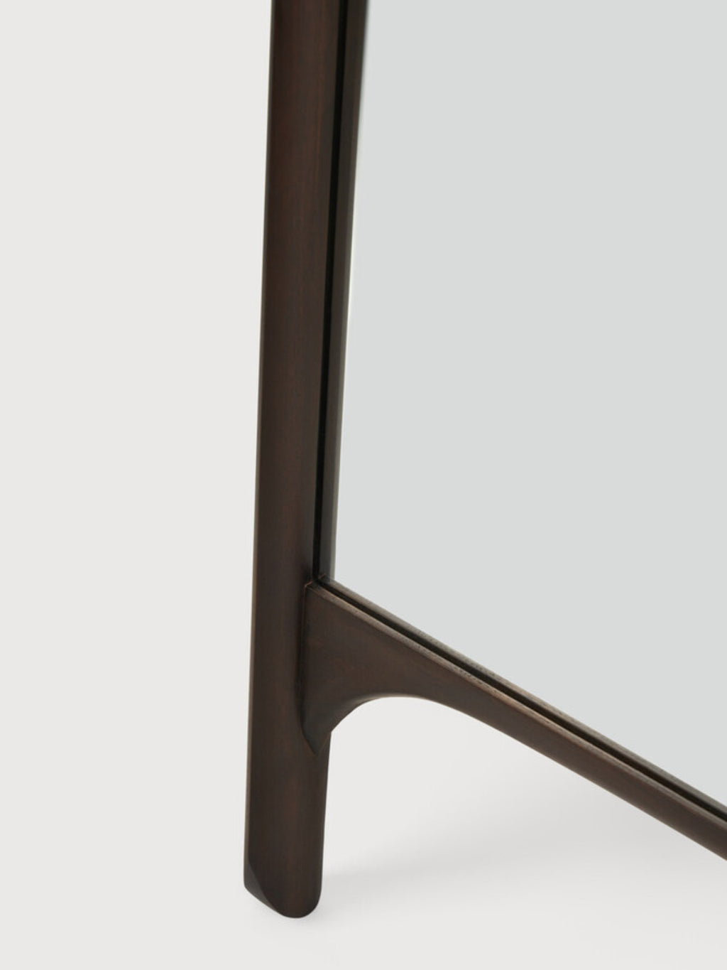 Ethnicraft PI Floor Mirror, a contemporary full-length floor mirror crafted from rich dark brown solid wood, featuring a smooth finish and visible wood grain.