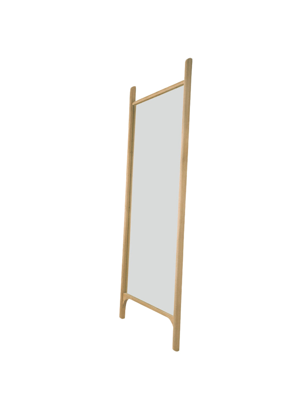 Ethnicraft PI Floor Mirror, a modern minimalist standing mirror crafted from natural solid oak wood with a light finish, featuring a sleek rectangular frame with rounded top and bottom details.