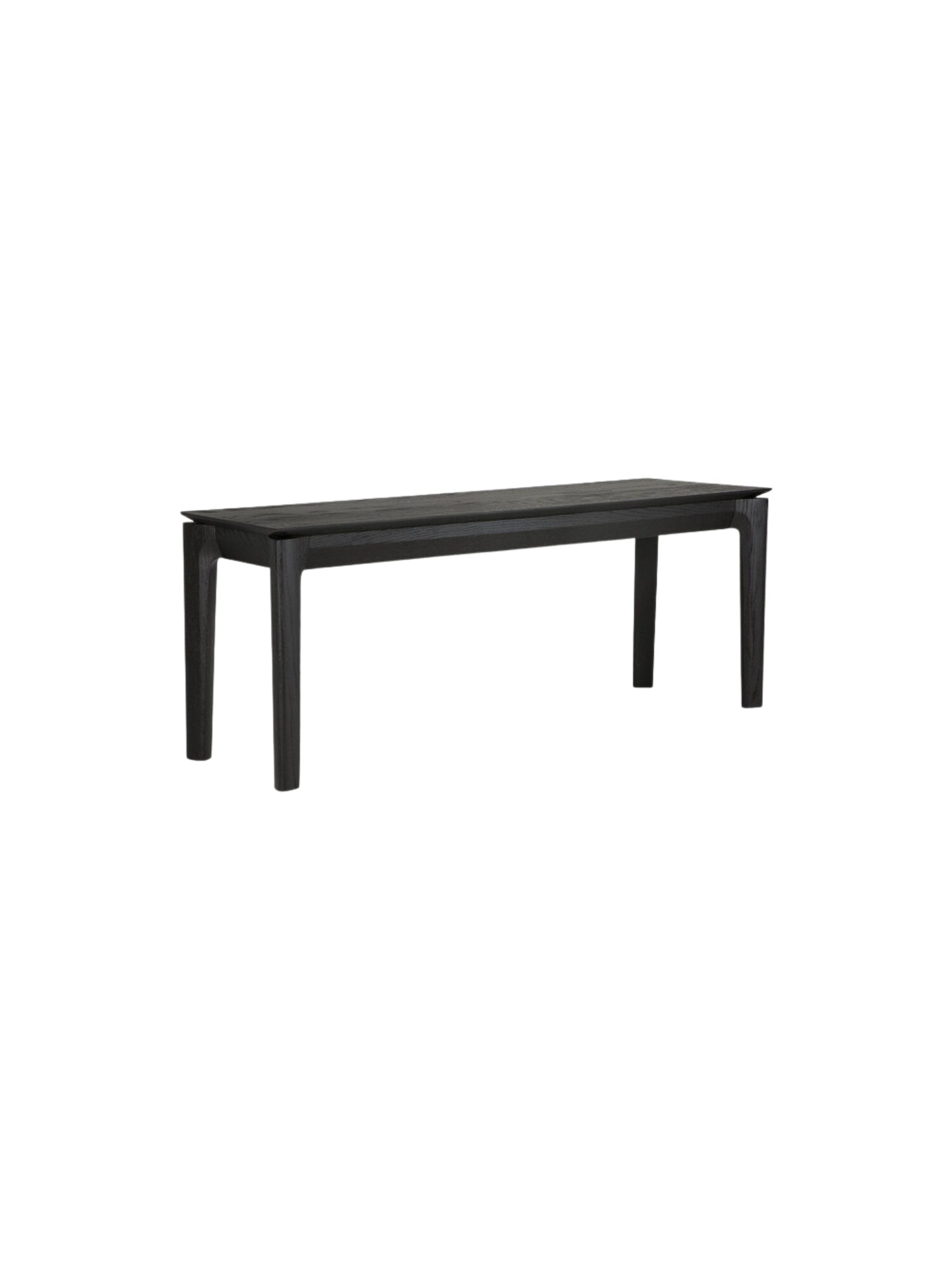 Ethnicraft Bok Bench, a sleek modern minimalist dining bench crafted from solid oak with a deep black stained finish, featuring clean Scandinavian lines and a sturdy rectangular silhouette. Ideal for contemporary dining rooms, stylish entryways, or as versatile accent seating in a modern living space.