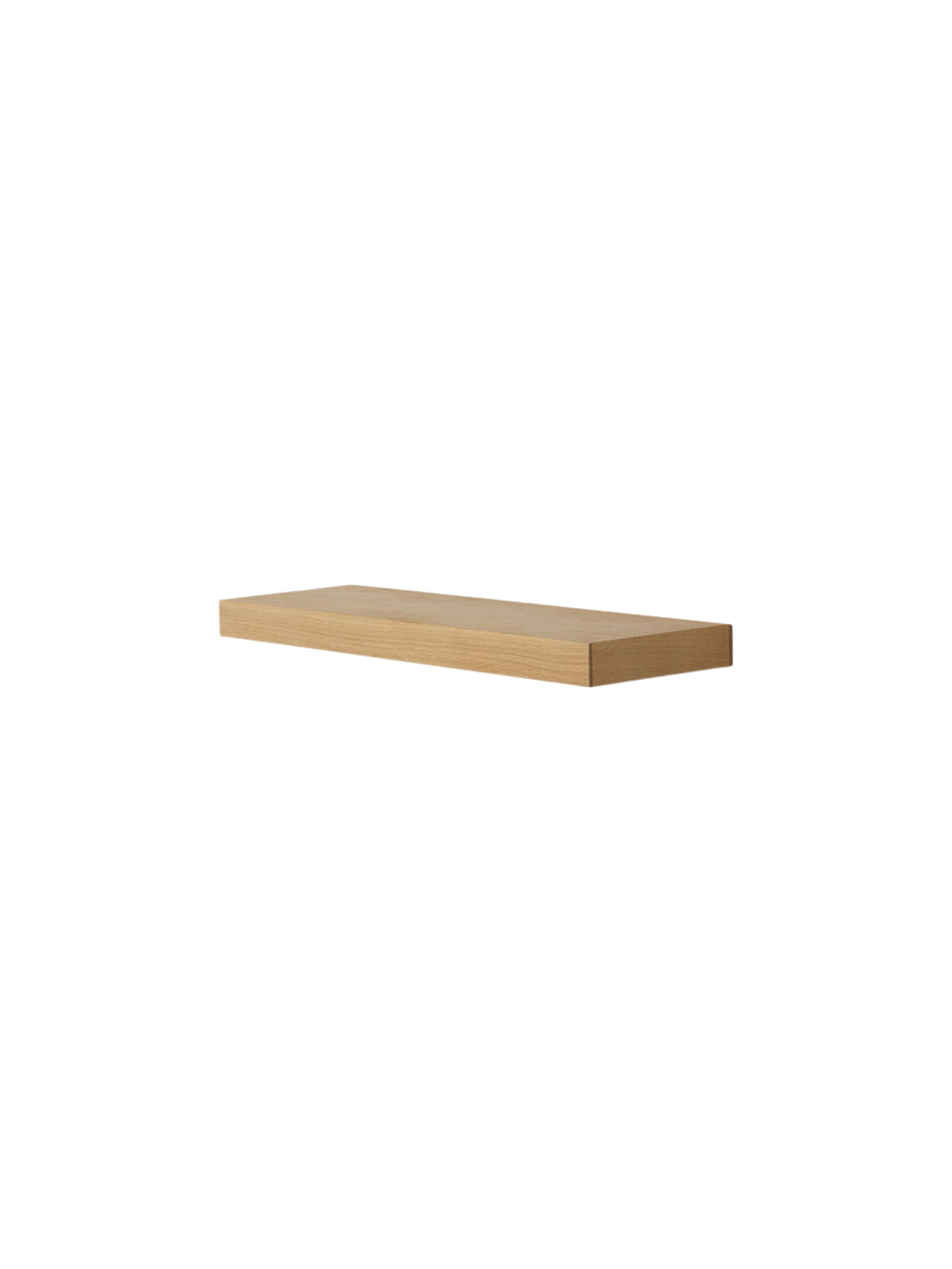 Ethnicraft Wall Shelf, a modern minimalist floating shelf crafted from thick solid natural oak wood, featuring a warm light brown tone and subtle visible wood grain texture. Its clean-lined rectangular design offers seamless wall decor. Ideal for Scandinavian or contemporary living room display, bedroom accent, or home office organization.