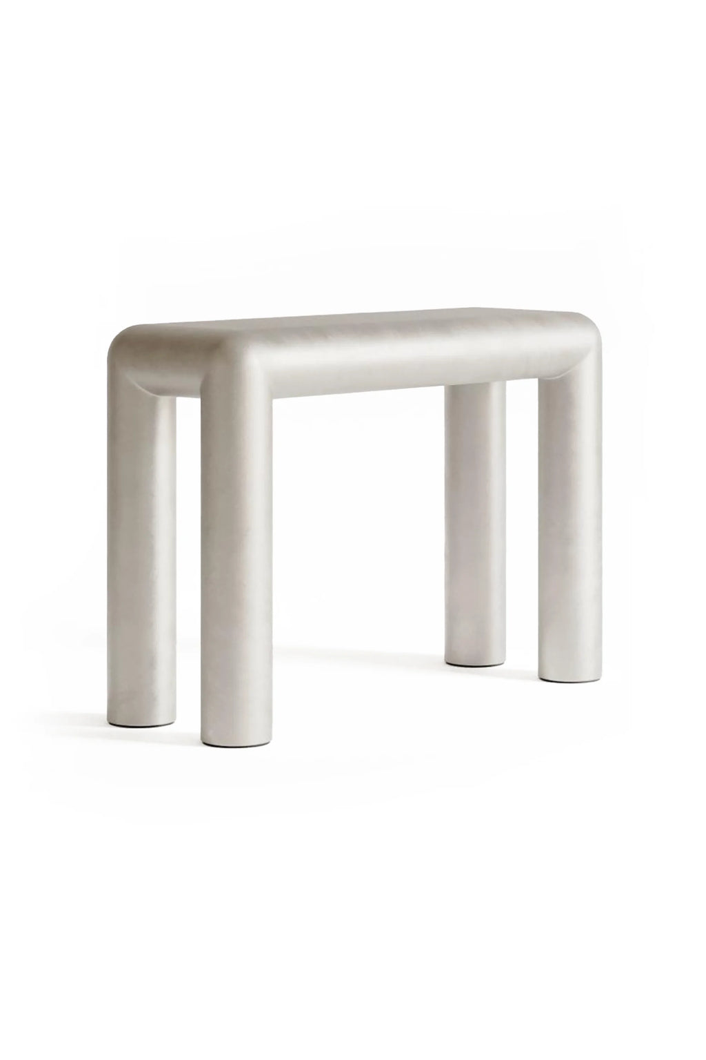 Metallic Aluminum Cubio Console Table with a modern design on a white background