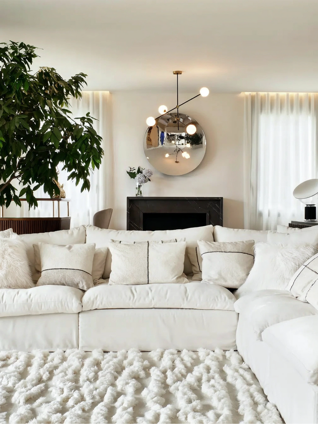 alp_ Plage Sauvage Rug, a luxurious cream-colored area rug featuring a thick, plush hand-tufted pile and an organic, shaggy texture in natural off-white tones, crafted from a soft wool blend. This cozy, high-pile rug is perfect for adding warmth and tactile interest to organic modern living rooms, Scandinavian bedrooms, or inviting minimalist spaces.