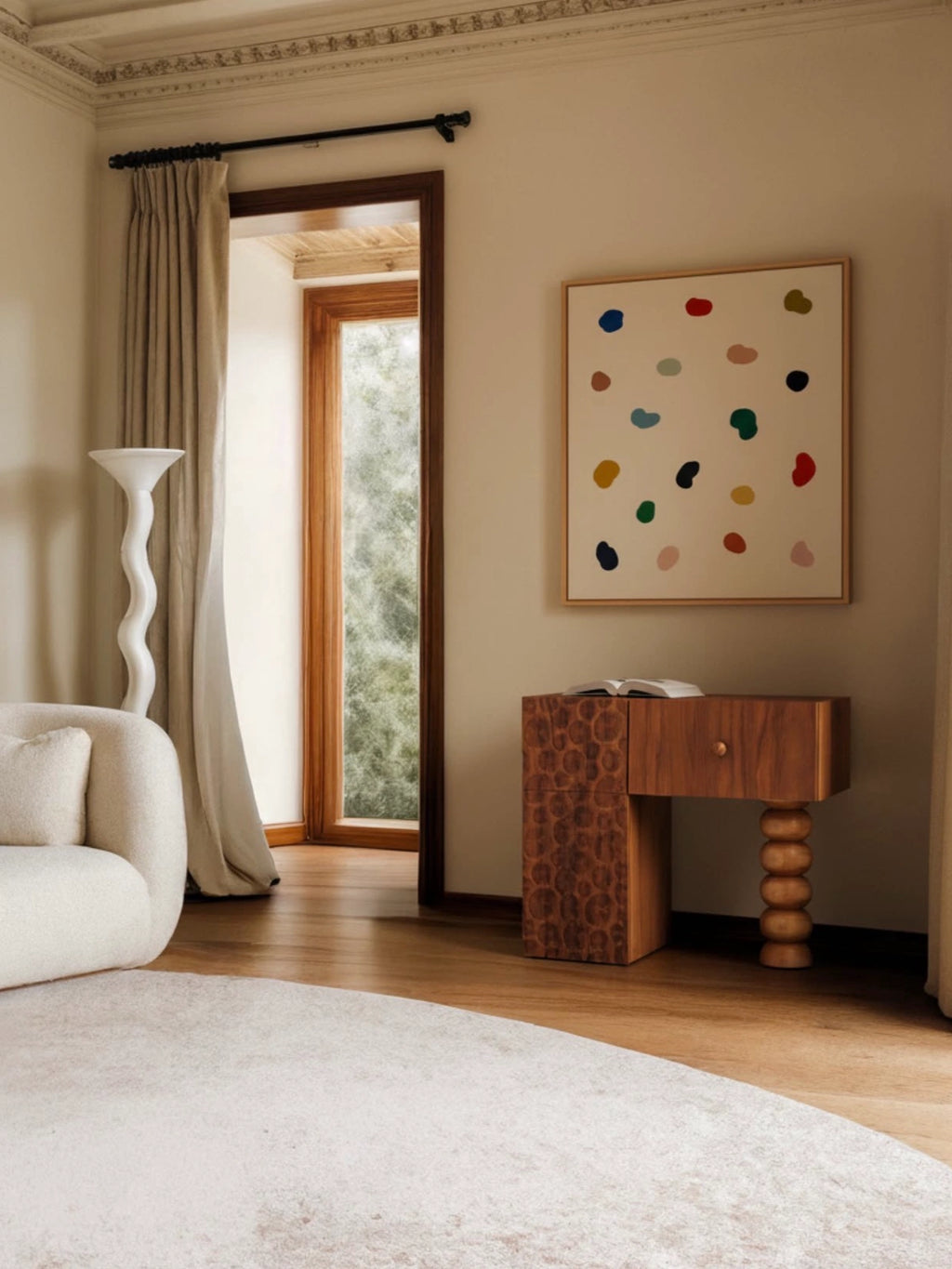 Heaps & Woods Cordelia 80 Console, an organic modern solid wood console table crafted with a rich warm brown finish and a distinctive asymmetrical design.