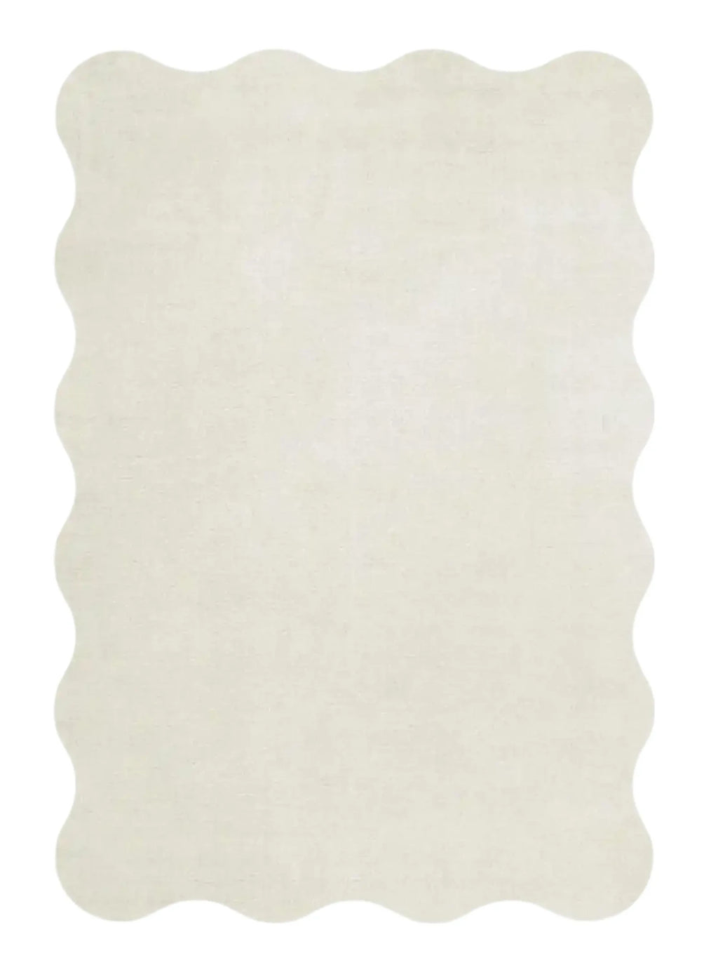 Layered Scallop Wool Rug, a rectangular off-white natural wool rug featuring a playful, wavy scallop edge design. Perfect for adding a soft, textured, and stylish foundation to any modern living ro...
